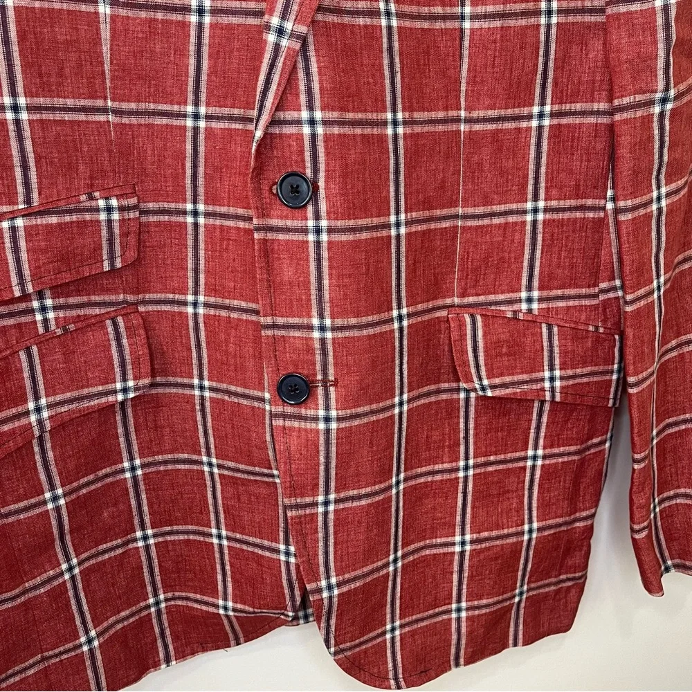 Ted Baker Endurance Linen Windowpane Check Plaid Linen Blazer Red Size 40R - Picture 6 of 13